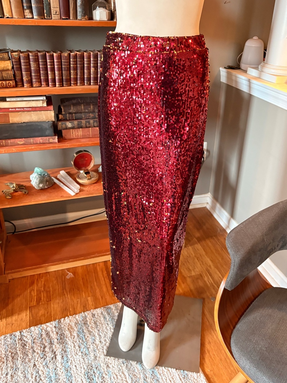 Lulu's Dark Red Sequin Maxi Skirt